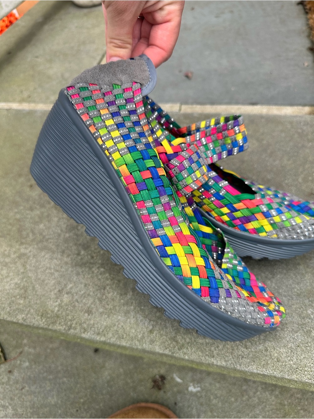 St. John’s Bay Multicolor Woven Platform Mary Jane Wedge - Gray Sole